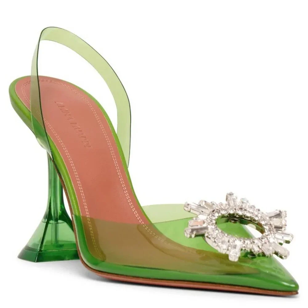 AMINA MUADDI Begum Crystal Embellished Green PVC Pumps IT40 / US10 - Picture 4 of 12